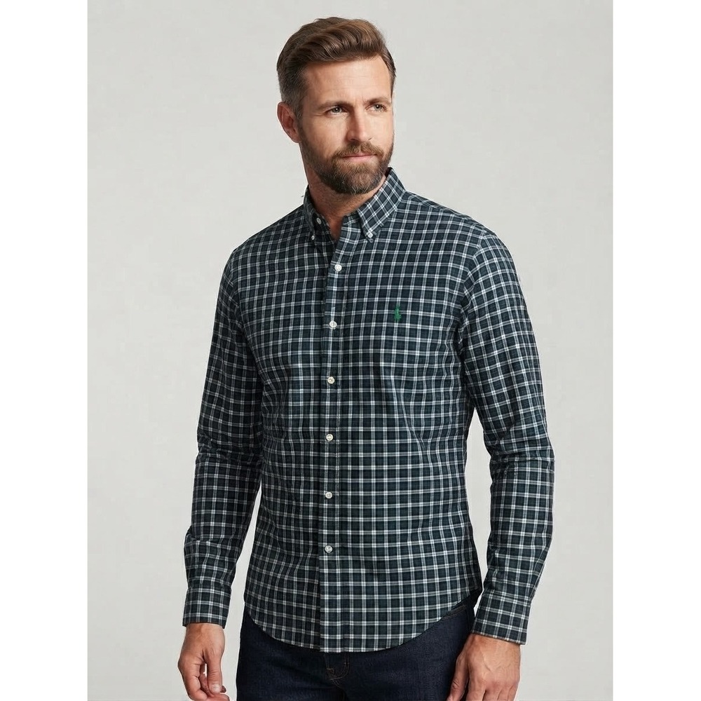 Ralph Lauren Button Down Polo Shirt Holiday Plaid Blue Men's Medium NWT